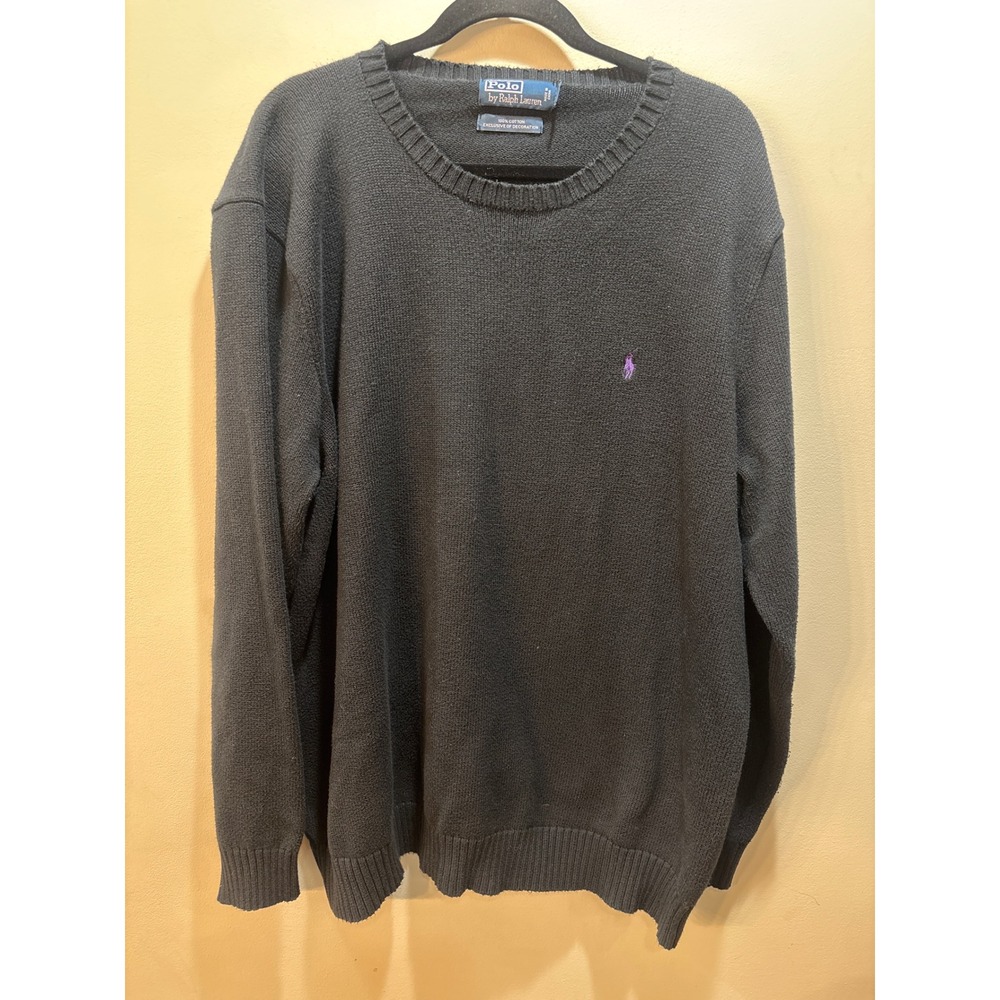 Polo Ralph Lauren Mens 3XLT Tall Black Cotton Crewneck Sweater Purple Pony Logo
